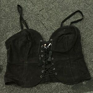 FP Black Suede Lace-Up Women's Top